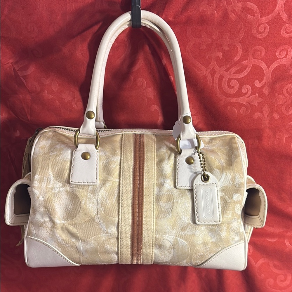 Coach Jacquard gold and White Satchel EUC